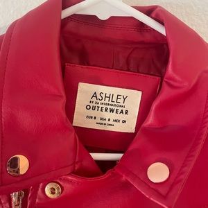 Red crop leather jacket